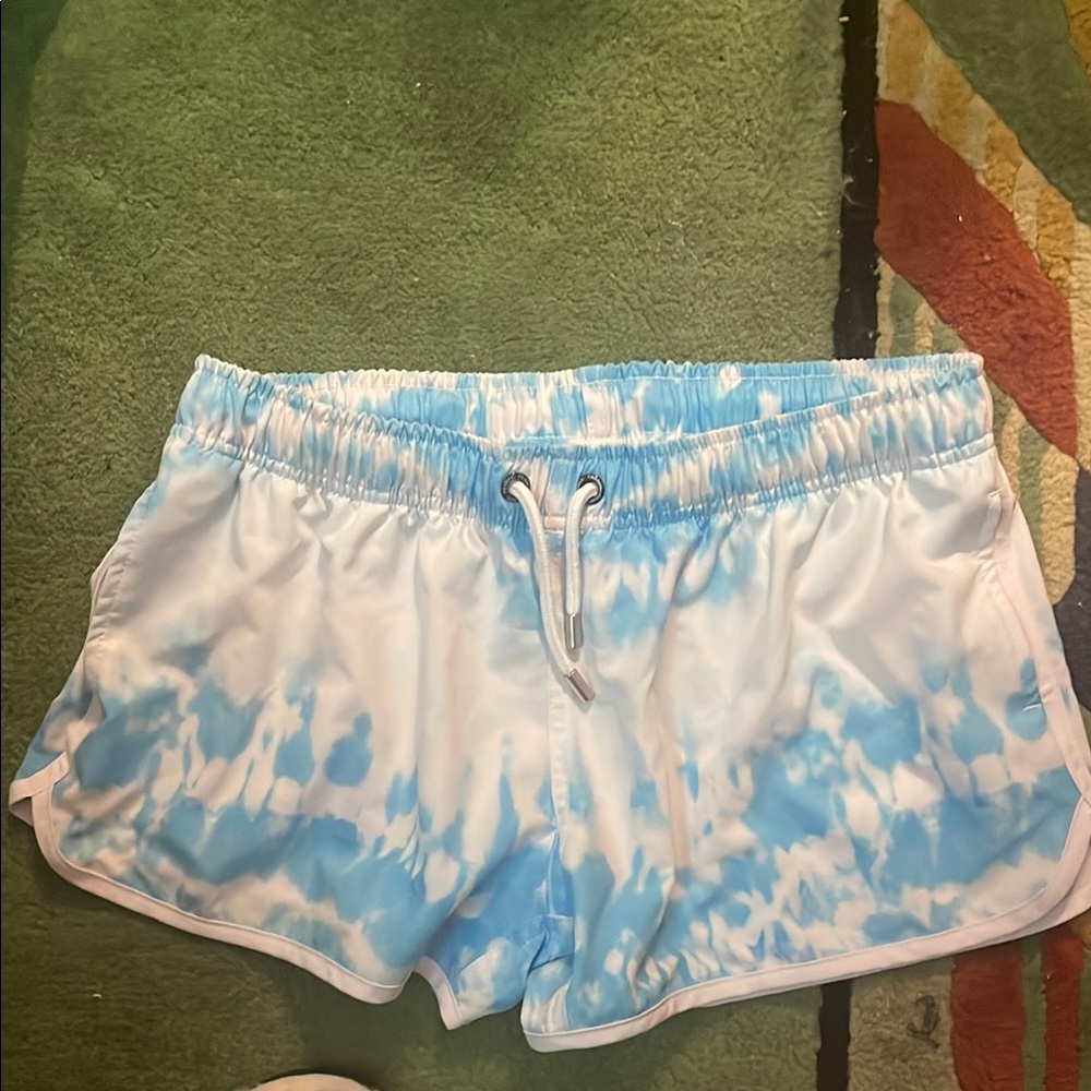 Franks Blue and White Swim Bathing Suit Tie-Dye Shorts